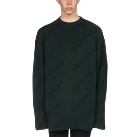 Maglione in maglia di lana con collo rotondo e logo su tutta la superficie “Dark Green” 657400T15673050 Maglione in maglia di lana con collo rotondo e logo su tutta la superficie “Dark Green” 657400T15673050