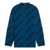 Maglione in maglia di lana con collo rotondo e logo su tutta la superficie “Petrol Blue” 657400T15672470