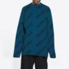 Maglione in maglia di lana con collo rotondo e logo su tutta la superficie “Petrol Blue” 657400T15672470