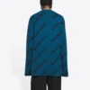 Maglione in maglia di lana con collo rotondo e logo su tutta la superficie “Petrol Blue” 657400T15672470