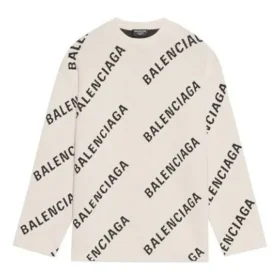 Maglione in maglia di lana con collo rotondo e logo su tutta la superficie “White” 657401T32009054 Maglione in maglia di lana con collo rotondo e logo su tutta la superficie “White” 657401T32009054