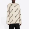Maglione in maglia di lana con collo rotondo e logo su tutta la superficie “White” 657401T32009054