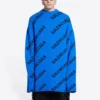 Maglione in maglia di lana con logo su tutta la superficie, girocollo “Blue” 657400T15673964