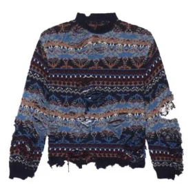 Maglione in misto lana con motivo Fair Isle effetto consumato “Blue” 662518T16028088