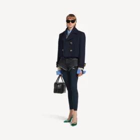 Mini shorts da donna in denim blu navy/nero sovratinto