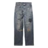 Pantaloni in denim a gamba dritta con stampa doodle “Blue” 746986TOW664036