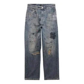 Pantaloni in denim a gamba dritta con stampa doodle “Blue” 746986TOW664036