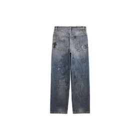 Pantaloni in denim a gamba dritta con stampa doodle “Blue” 746986TOW664036