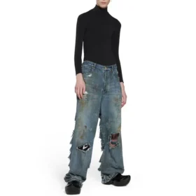 Pantaloni larghi super strappati “Light Blue” 745248TNW014012