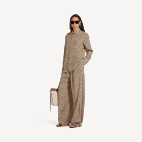 Pantaloni pigiama da donna con monogramma in beige/nero