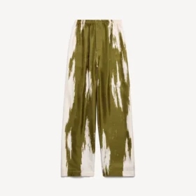 Pantaloni pigiama da donna in twill di seta con stampa “brush scratch” color kaki Pantaloni pigiama da donna in twill di seta con stampa “brush scratch” color kaki