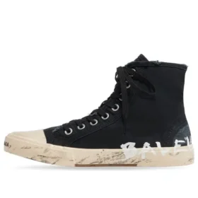 Paris Sneaker ad alto gambale “Cotone nero strappato e gomma bianca con graffiti” 688752W3RR41099