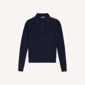 Polo da uomo a maniche lunghe in maglia, colore blu navy Polo da uomo a maniche lunghe in maglia, colore blu navy