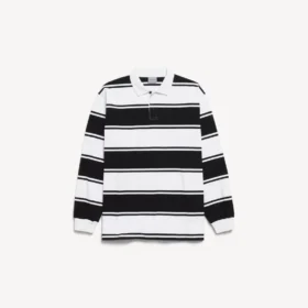 Polo da uomo a maniche lunghe in nero/bianco