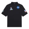 Polo da uomo Balenciaga x NASA Crossover FW21 in cotone con stampa spaziale, tinta unita, nera 662493TKVG11070