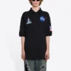Polo da uomo Balenciaga x NASA Crossover FW21 in cotone con stampa spaziale, tinta unita, nera 662493TKVG11070