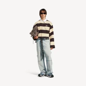 Polo da uomo in marrone scuro/beige