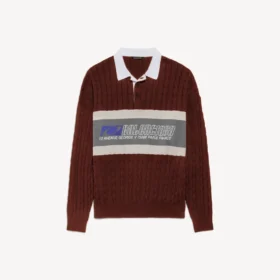 Polo sportiva da uomo con toppe a blocchi in bordeaux/multicolore