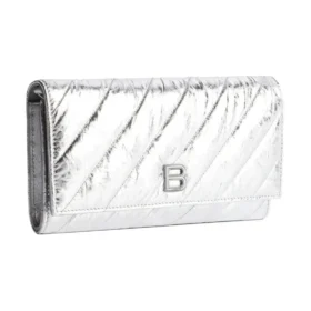 Portafoglio Crush con catena, trapuntato metallizzato “Silver” 781723210IW8110