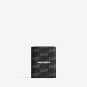 Portafoglio da uomo iconico a doppia piega verticale in tela rivestita BB Monogram, nero/grigio