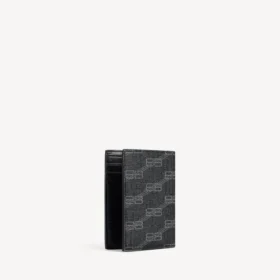 Portafoglio da uomo iconico a doppia piega verticale in tela rivestita BB Monogram, nero/grigio
