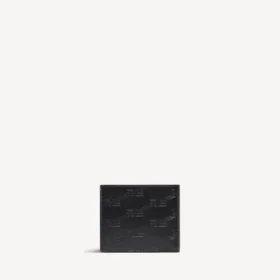 Portafoglio da uomo pieghevole quadrato con monogramma goffrato, colore nero