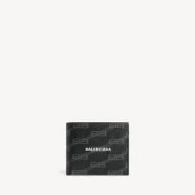 Portafoglio da uomo pieghevole quadrato della linea Signature in tela rivestita BB Monogram, nero/grigio