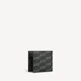 Portafoglio da uomo pieghevole quadrato della linea Signature in tela rivestita BB Monogram, nero/grigio