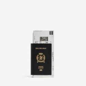 Portafoglio lungo da uomo per passaporto con 1 biglietto, nero