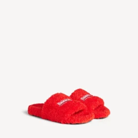 Sabot aperti da uomo con pelliccia in arancione pop/bianco/rosso