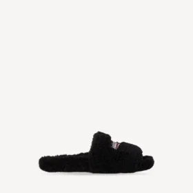 Sabot aperti da uomo con pelliccia in nero/bianco/rosso