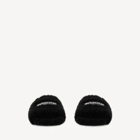 Sabot aperti da uomo con pelliccia in nero/bianco/rosso