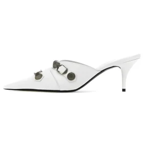 Sabot con scarpa col tacco Cagole “Pelle di agnello bianca” 714253WAD4E9081