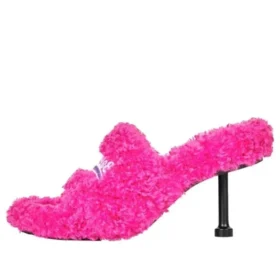 Sandali col tacco peloso da 80 mm “Pink” 656632W2DO15096