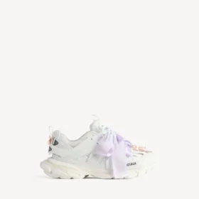 Sneaker da donna con fiocco in stile Track in bianco/rosa