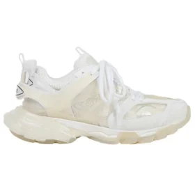 Sneakers Track con suola trasparente, tomaia bassa in nylon a rete, bianche 647742W3BM19000