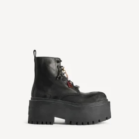 Stivaletti con plateau e ciondoli da donna, colore nero/multicolore