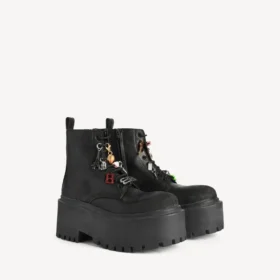 Stivaletti con plateau e ciondoli da donna, colore nero/multicolore