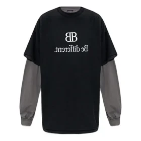 T-shirt a maniche lunghe con toppe BB Be Different “Black Grey” 720407TNVV31070