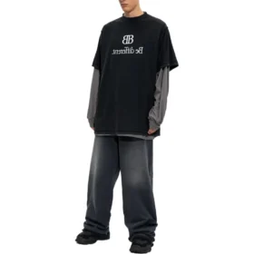 T-shirt a maniche lunghe con toppe BB Be Different “Black Grey” 720407TNVV31070