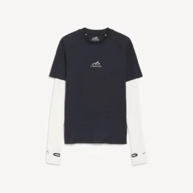 T-shirt a maniche lunghe techwear da uomo in blu navy/bianco