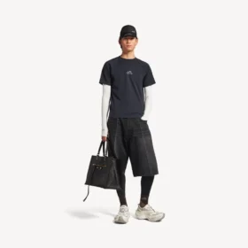 T-shirt a maniche lunghe techwear da uomo in blu navy/bianco