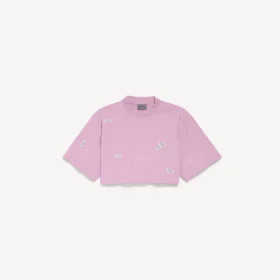 T-shirt corta da donna 520 stickers in rosa antico/bianco
