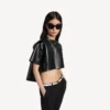T-shirt corta da donna con strascico, nera