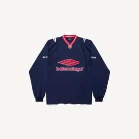 T-shirt da calcio da uomo 3b a maniche lunghe con scollo a V in blu navy scuro/rosso