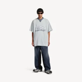 T-shirt da calcio da uomo 3b con scollo a V, oversize, grigia/bianca