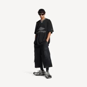 T-shirt da calcio da uomo 3b con scollo a V oversize in nero/antracite