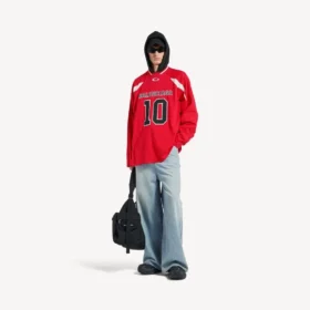 T-shirt da uomo a maniche lunghe oversize Balenciaga | Collaborazione NBA, colore rosso/multicolore