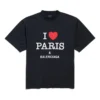 T-shirt “I Love Paris & Balenciaga” vestibilità media “Black Faded” 764235TRVU91041