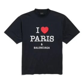 T-shirt “I Love Paris & Balenciaga” vestibilità media “Black Faded” 764235TRVU91041